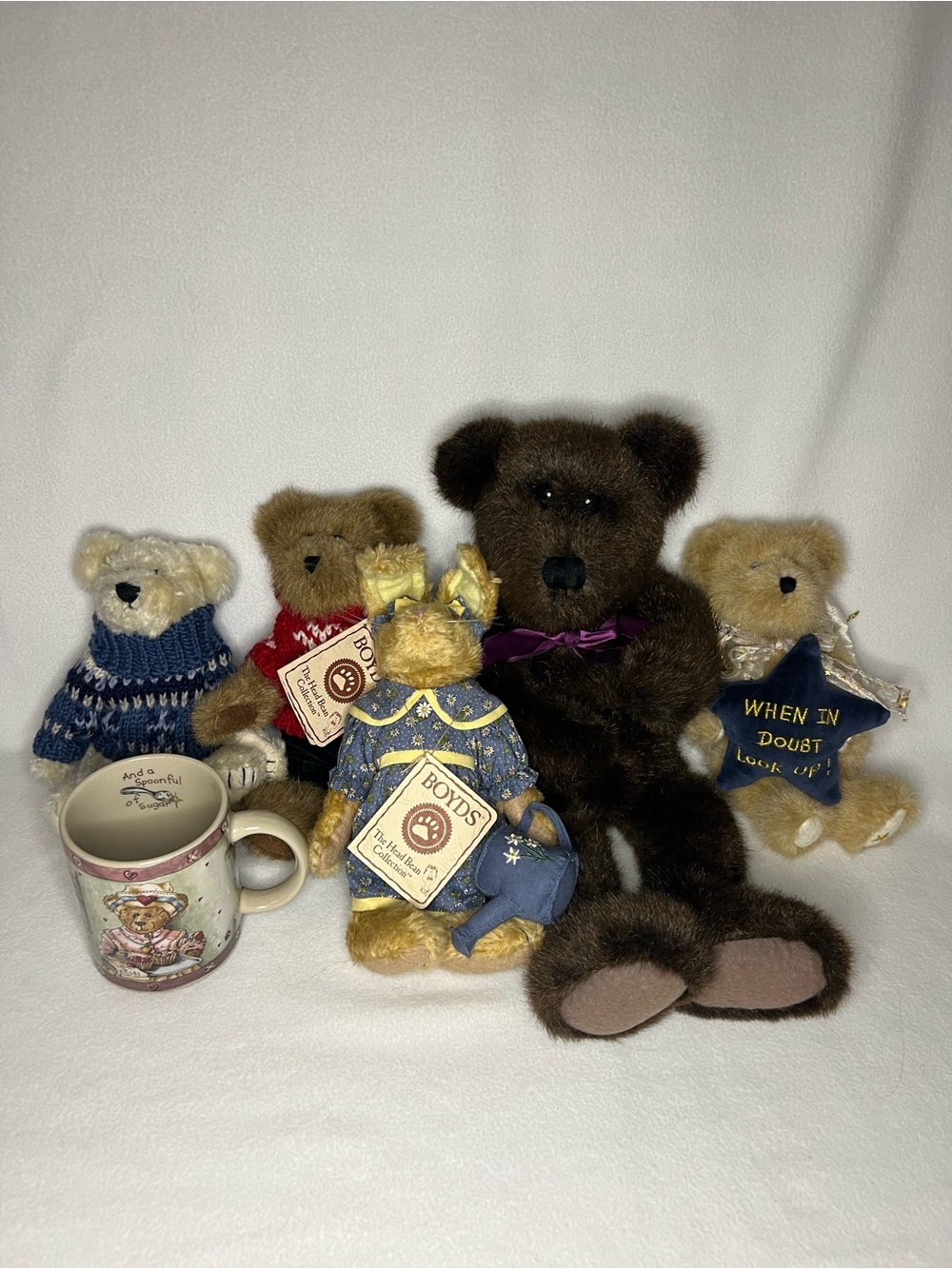 BOYDS BEARS Lot of  5 Vintage Plush Bears Multiple Sizes Some New Plus Mug